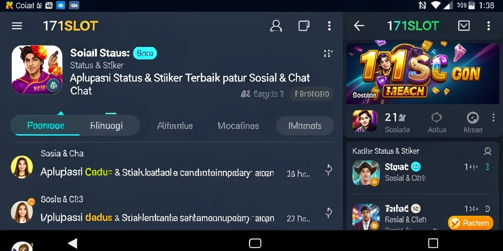 Antarmuka aplikasi 171SLOT dengan beragam stiker yang menarik.