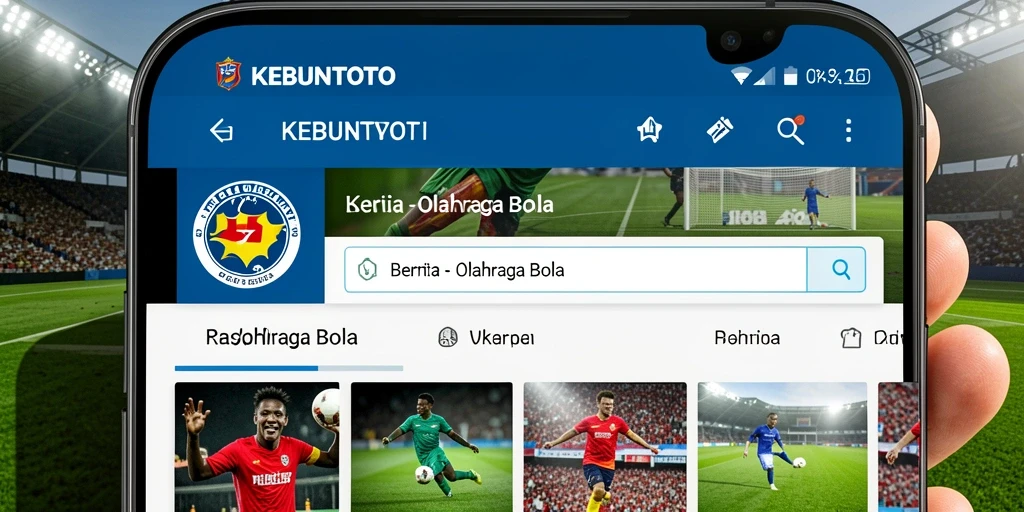 Antarmuka utama aplikasi KEBUNTOTO yang menampilkan berita olahraga bola.