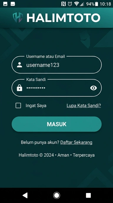 Tampilan halaman login halimtoto